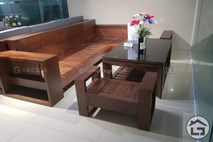 Bàn ghế sofa gỗ chữ L cho chung cư