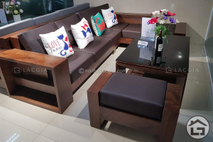 Sofa gỗ chữ L đẹp, giá rẻ tại Nội Thất Lạc Gia