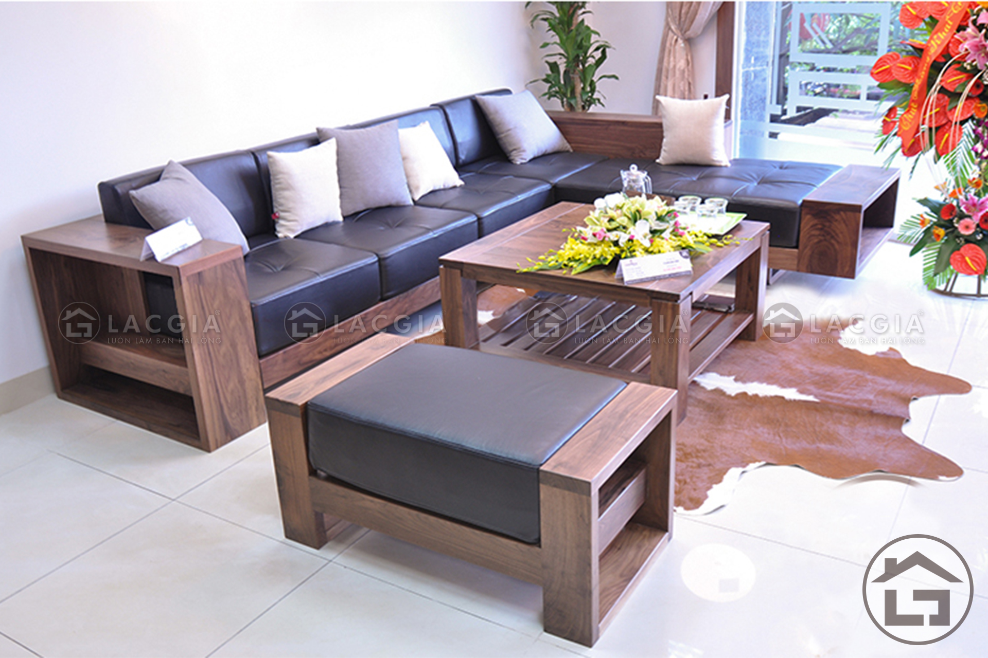 sofa go cao cap - Tổng hợp các mẫu sofa gỗ chữ L giá rẻ tại Nội Thất Lạc Gia