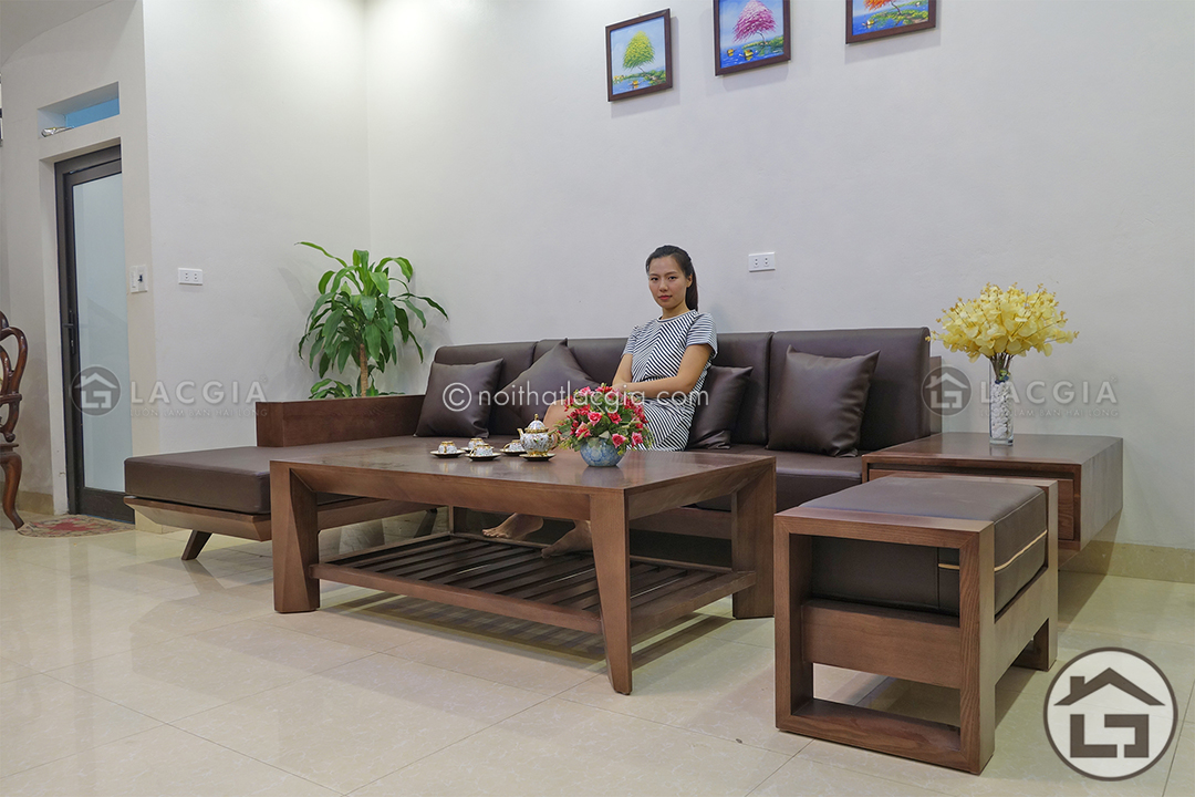 sofa go phong khach dep SF08 2 - Sofa gỗ phòng khách chữ L - Lựa chọn hoàn hảo cho không gian hạn chế