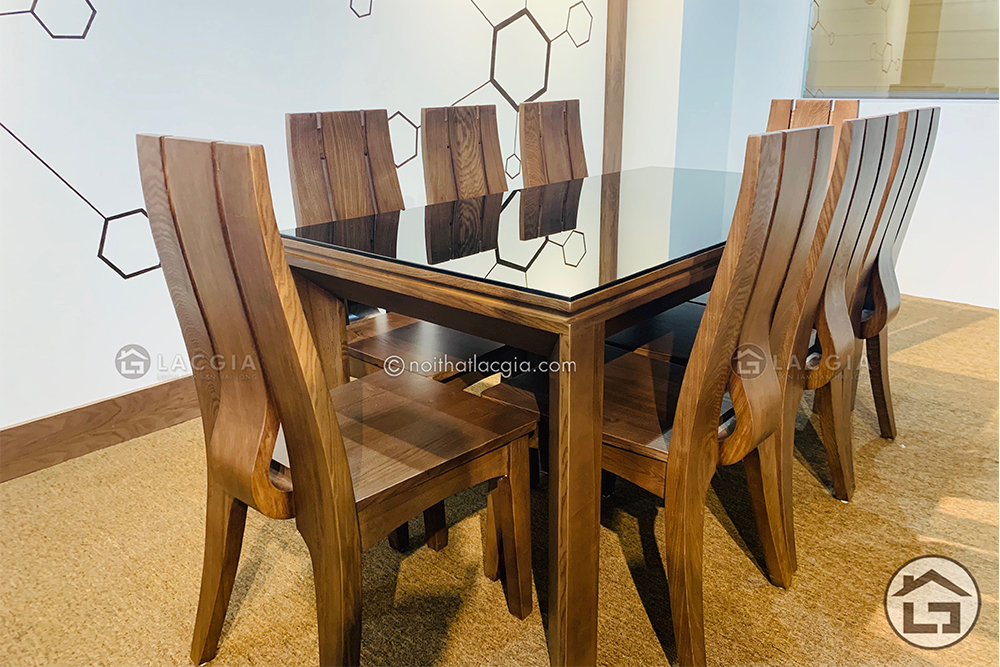 Bộ bàn ăn gỗ sồi 6 ghế màu phớt vàng - mặt liền hiện đại giá rẻ nhất TP HCM
