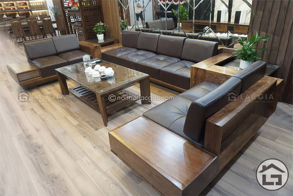 Sofa go cao cap 1 - Sofa gỗ góc chữ L SF25