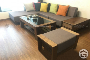 Sofa gỗ bọc nỉ chữ L tại Hà Nội