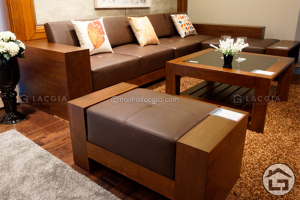 Sofa gỗ chữ L cao cấp cho phòng khách đẹp