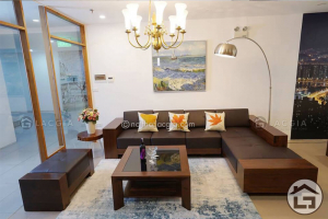 Sofa gỗ chữ L hiện đại cho phòng khách nhỏ hẹp