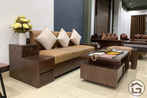 Sofa gỗ nhỏ gọn cho chung cư giúp hạn chế tối đa không gian diện tích