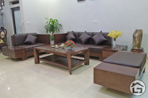 Sofa gỗ bọc nệm da đẹp tại Hà Nội
