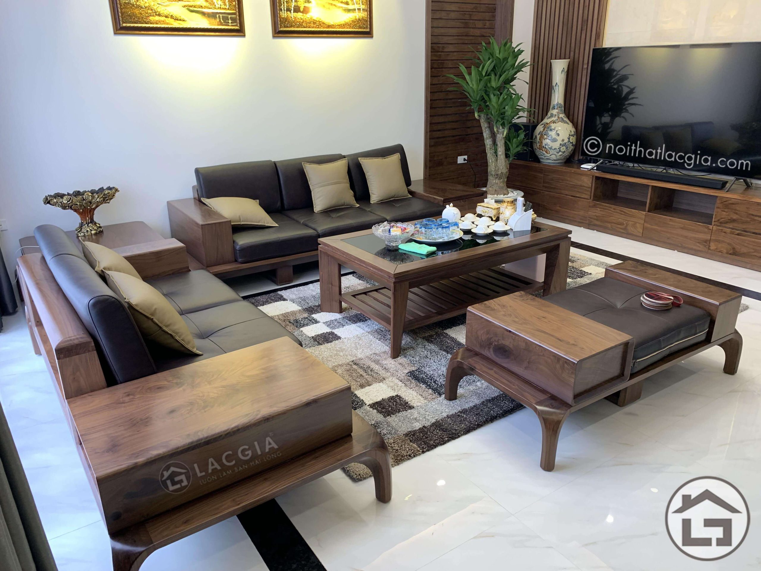 Bộ sofa gỗ óc chó hiện đại cho phòng khách đẹp