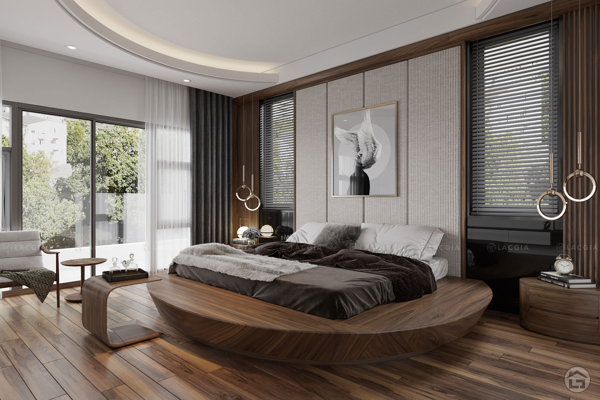 giuong tron sang trong gn21 2 - Top mẫu nội thất phòng ngủ gỗ tự nhiên đẹp, cuốn hút 2022