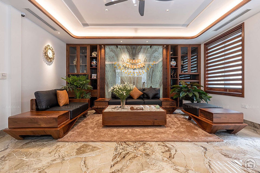thi cong noi that biet thu an khang villa duong noi 1 - Kệ trang trí phòng khách hiện đại – điểm nhấn cho không gian