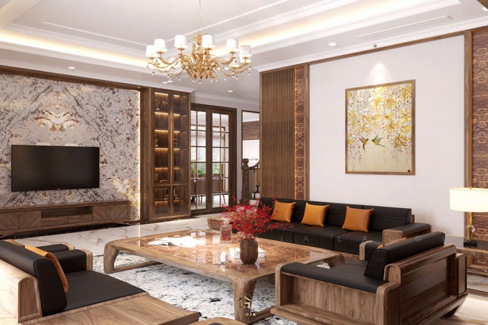 Thiết kế nội thất biệt thự gỗ óc chó sang trọng Tuyên Quang - Anh Dưng