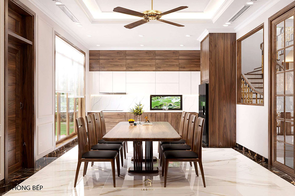 Thiết kế nội thất biệt thự gỗ óc chó sang trọng Tuyên Quang - Anh Dưng